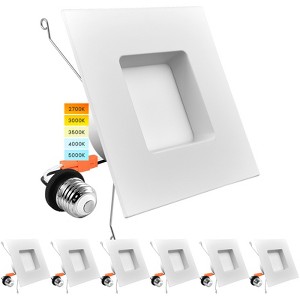 Luxrite 5/6 Inch LED Square Recessed Lighting, 14W=90W, 5CCT 2700K-5000K, Dimmable, 1100LM, Wet Rated, Energy Star, IC Rated 6 Pack - 1 of 4