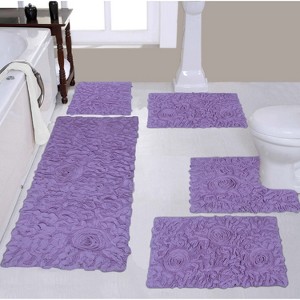 Bell Flower Collection Tufted Bath Rugs, Extra Soft and Absorbent, Non-Slip Bath Mats, Machine Washable Bathroom Mats, 5 Pcs Set with Runner, Purple - 1 of 4