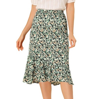 Allegra K Women's Summer Floral Elastic Waist High Low Ruffle Hem Midi Skirts