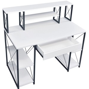 NicBex Office Desk with Open Shelves & Hutch 1 Drawer + 8 Compartments for Recording Studio, Wooden Top with Metal Sled Base - 1 of 4