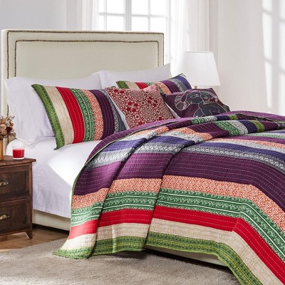 Marley Twin Reversible Cotton Quilt Set in Red and Plum