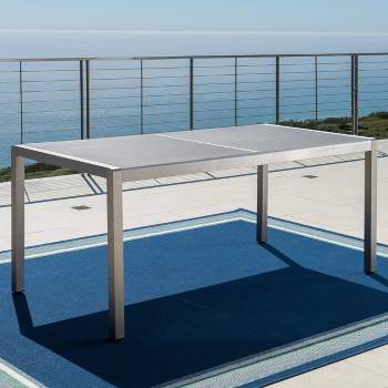 Cape Coral Rectangle Aluminum & Tempered Glass Dining Table - Silver/Gray - Christopher Knight Home