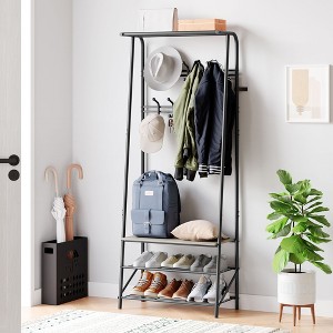 Coat Rack, Hall Tree with Shoe Bench, Entryway Bench with Coat Rack, 4-in-1, with Hooks, a Hanging Rod, Multifunctional Hallway Organizer - 1 of 4