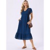 INSPIRE CHIC Women's Summer V Neck Short Sleeve Contrast Trim A Line Midi Summer Dress with Pockets - 3 of 4