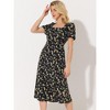 Allegra K Women's Summer Floral Square Neck Puff Short Sleeve Split Midi Dress - 2 of 4