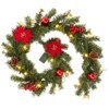 Christmas Garland for Mantle, 6Ft Battery Operated Prelit Garland Christmas Decorations, Poinsettias Flowers & Ball Ornaments - 4 of 4