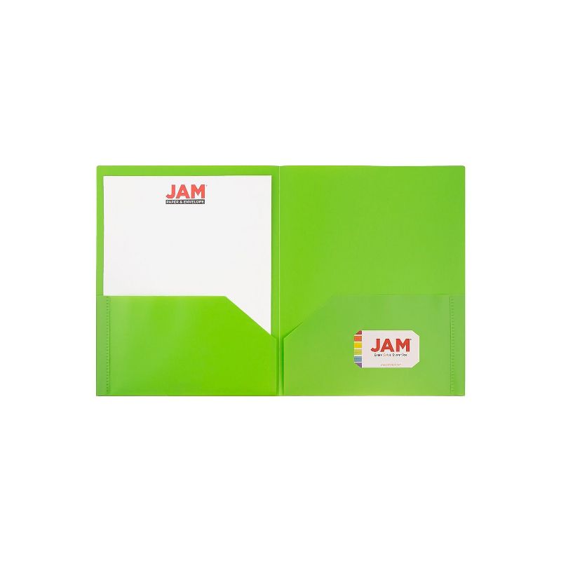 JAM Paper POP 2-Pocket Portfolio Plastic Folder Lime Green 96/Box (382ELIGRB), 3 of 6