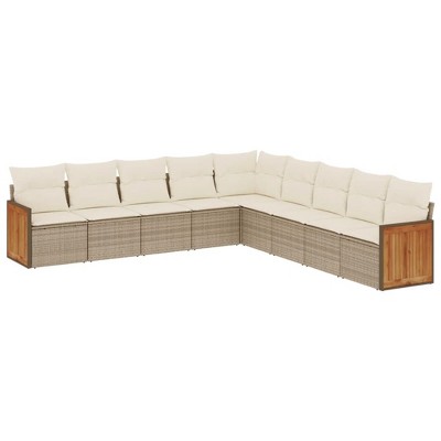 vidaXL 9 Piece Patio Sofa Set with Cushions - Beige and Cream Without Table