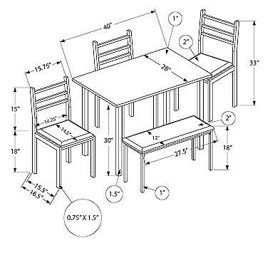 White Metal and Laminate 40" Rectangular Dining Set with 4 Chairs