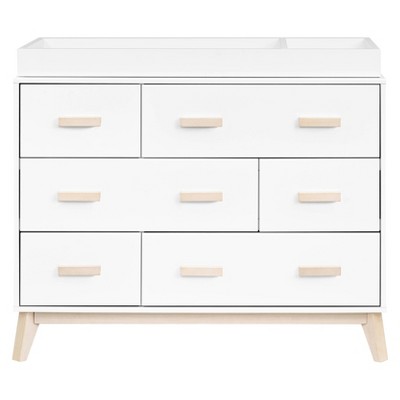 White and Washed Natural Mid-Century 6-Drawer Dresser