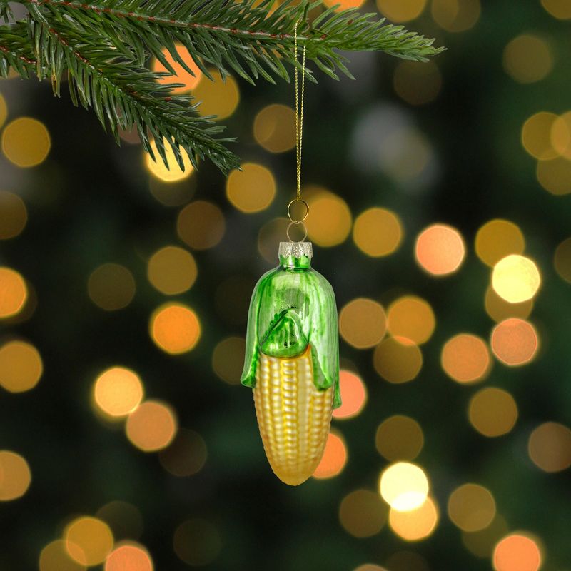 Northlight 4" Yellow and Green Corn on the Cob Glass Christmas Ornament, 2 of 5