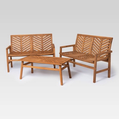 3pc Coro Chevron Outdoor Patio Loveseat Set - Brown - Saracina Home