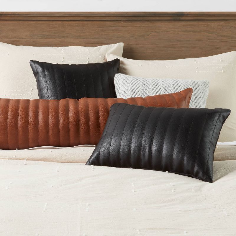 Square Faux Leather Channel Stitch Decorative Throw Pillow - Threshold™, 3 of 6