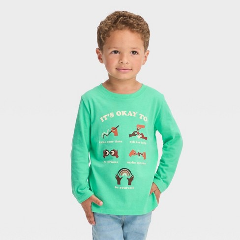 Toddler Long Sleeve It\'s : Graphic T-shirt - Target Mint Jack™ & Green Boys\' Light Okay Cat