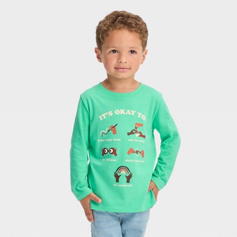 Cat It\'s Sleeve Green Okay : Graphic Jack™ Target Toddler & Long - Boys\' T-shirt Mint Light