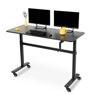 Tranzendesk Standing Desk with Front Handle and Detachable Wheels - 55” Sit to Stand Workstation – Black – Stand Steady