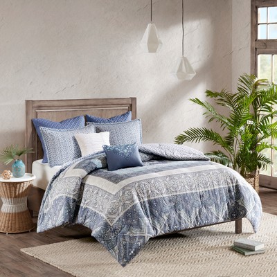 Blue Emily Reversible Cotton Duvet Cover Set (Full/Queen) 7pc