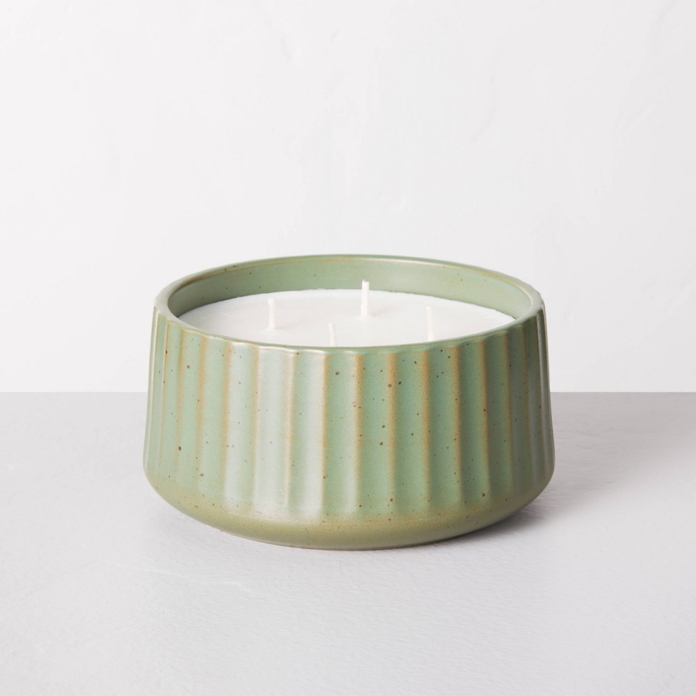 4-Wick Fluted Ceramic Fireside Spruce Seasonal Jar Candle Light Green 24oz - Hearth & Hand with Magnolia