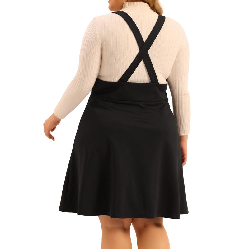 Agnes Orinda Women's Plus Size Suspender Detachable Strap A-Line Basic High Waist Overall Dress, 4 of 6