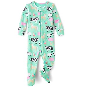 The Children's Place Toddler Girls Long Sleeve Farm Animal Snug Fit Cotton Footed One Piece Pajamas - 1 of 3
