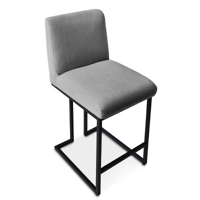 Gray Upholstered Fabric Counter Stools with Black Metal Legs, Set of 2