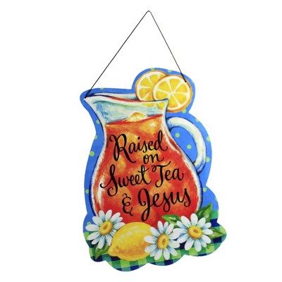 Home & Garden 17.25" Sweet Tea & Jesus Hang Around Indoor Outdoor Custom Decor  -  Decorative Door Danglers