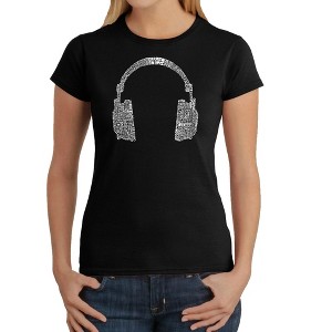 LA Pop Art Women's Word Art T-Shirt - 63 DIFFERENT GENRES OF MUSIC - 1 of 4