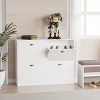 Slim Shoe Storage Cabinet with Flip Drawers, Narrow Entryway Shoe Organizer, Modern Foyer Shoe Rack with 4 Compartments-The Pop Home - 4 of 4