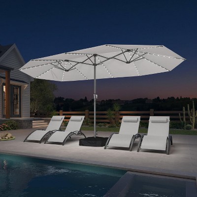 PURPLE LEAF Patio Market Umbrella and Base Double-Sided Rectangle Outdoor Table Sun Umbrellas with Crank