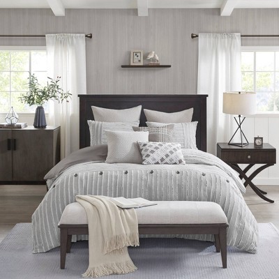 Gray Queen Cotton Jacquard 8-Piece Bedspread Set