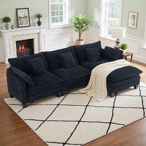 EHMKNP 3-Seat Corduroy Modular Sleeper Sectional Sofa - Comfy Upholstered with Ottoman for Living Room - 1 of 4