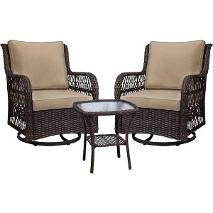 WhizMax 3 Pieces Outdoor Wicker Swivel Rocker Patio Set, 360¡ã Swivel Rocking Chairs Wicker Patio Set with Cushions and Armored Glass Top Side Table - 1 of 4