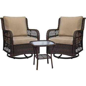 WhizMax 3 Pieces Outdoor Wicker Swivel Rocker Patio Set, 360¡ã Swivel Rocking Chairs Wicker Patio Set with Cushions and Armored Glass Top Side Table