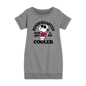 - Peanuts - Kindergarten Just Got Cooler Graphic Short Sleeve Fleece Dress - 1 of 4