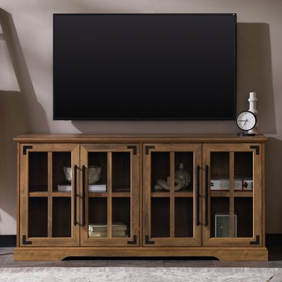 NicBex TV Stand for 65 Inch TV with 4-Glass-Door Cabinets,TV Entertanment Center with Rustic Handles,Modern TV Console Table for Living Room