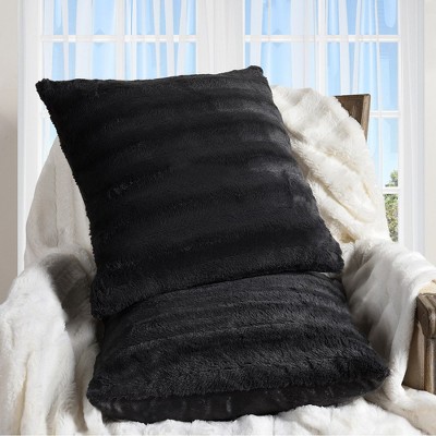 Cheer Collection Luxurious Faux Fur Throw Pillows Set of 2 - Black (22" x 22")