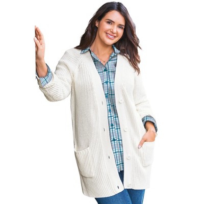 Woman Within Plus Size Button-Front Shaker Cardigan