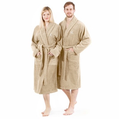 Beige Turkish Cotton Terry Cloth Bathrobe with Monogram