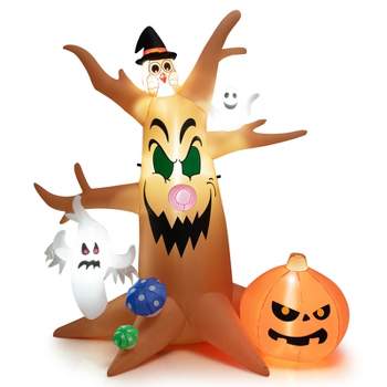 Costway 6 Ft Inflatable Halloween Tree White Ghosts With Pumpkin Decor ...