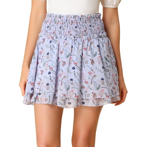 Allegra K Women's Mini Skirts Chiffon A Line Ditsy Floral Flare Smocked ...