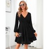 Clearlove Women Mini Dress  Wrap V Neck Long Sleeve Waist Tie Dress Layerd Flowy Flutter Skater Dress - 2 of 4