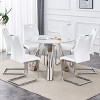 FURNIinspire Dining Sets Table And Chair Set, 42" Round Table With Stainless Steel Legs And 6 White Dining Chairs, White And Silver - 4 of 4