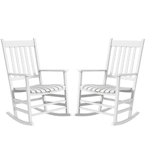 Outsunny Wooden Rocking Chair Set, Curved Armrests, High Back, Slatted Seat Outdoor Rocker Set - 1 of 4