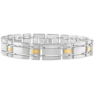 Pompeii3 Men's Polished Steel And Dark Gold Two Tone Flexible 12mm Link 8 " Bracelet