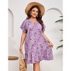 YESFASHION Women Plus Size Mini Dress Floral Casual Dress Short Sleeve Button Dress Ruffle V Neck Summer Dress - 3 of 4