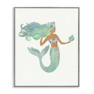 Stupell Industries Jade Mermaid Holding Shell Flower Outfit Fantasy Character, 14" x 11" - 1 of 4