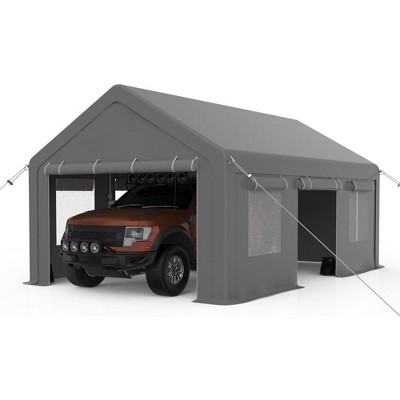 Garvee 13x20ft Carport -Portable Upgraded Garage，Heavy Duty Carport with 4 Roll-up Doors & 4 Ventilated Windows