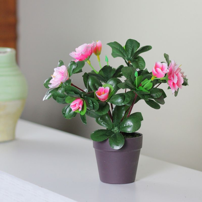 Northlight 8" Flowering Rose Bush Artificial Potted Plant - Green/Pink, 3 of 4