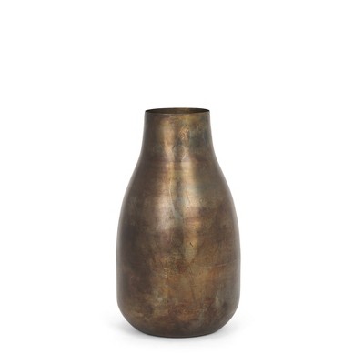 HomeRoots 12" Antiqued Gold Metal Table Vase