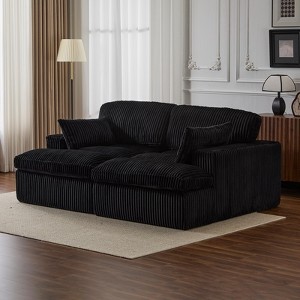 TIRAMISUBEST Modern Floor Sofa, Luxury Corduroy Upholstered Loveseat with 2 Pillows, Chaise Lounge Set Sectional Sofa - 1 of 4